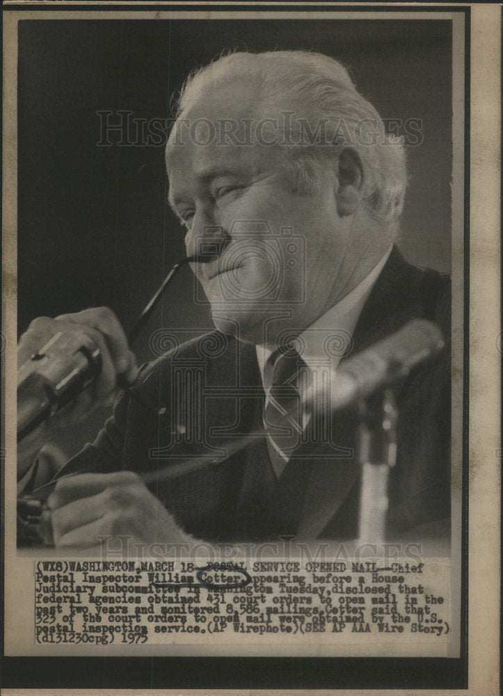 1975 Press Photo Chief Postal Inspector William Cotter - Historic Images