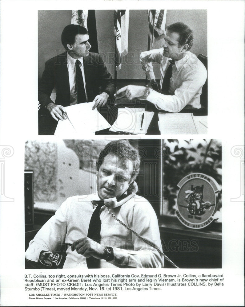 1982 B.T.Collins consults with his boss Gov.Edmund G, Brown.-Historic Images