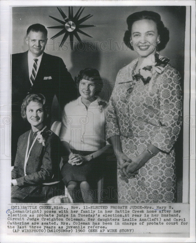 1960 Mrs Mary S Coleman Battle Creek probate judge election family-Historic Images