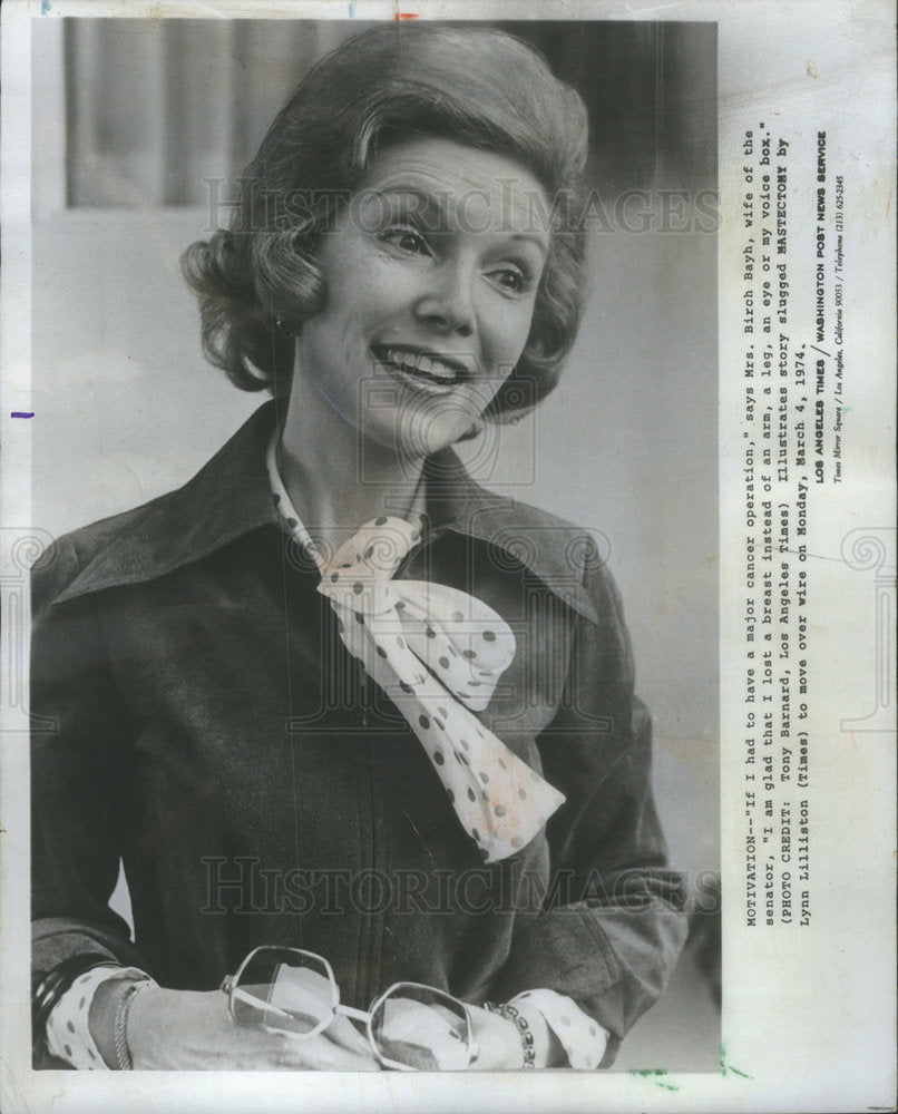 1974 Press Photo Mrs. Birch Bayh Senator's Wife Indiana - Historic Images