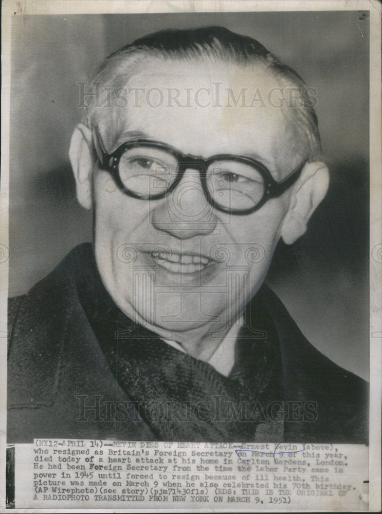 1951 Ernest Bevin Britain Foreign Secretary Heart Attack-Historic Images