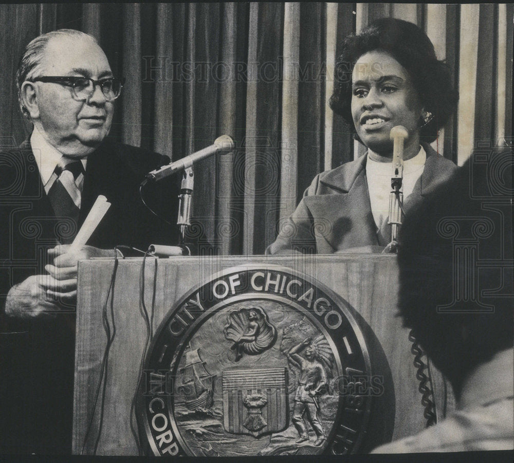 1973 Mayor Richard J. Daley and new Appointment Miss Miriam Cruz-Historic Images