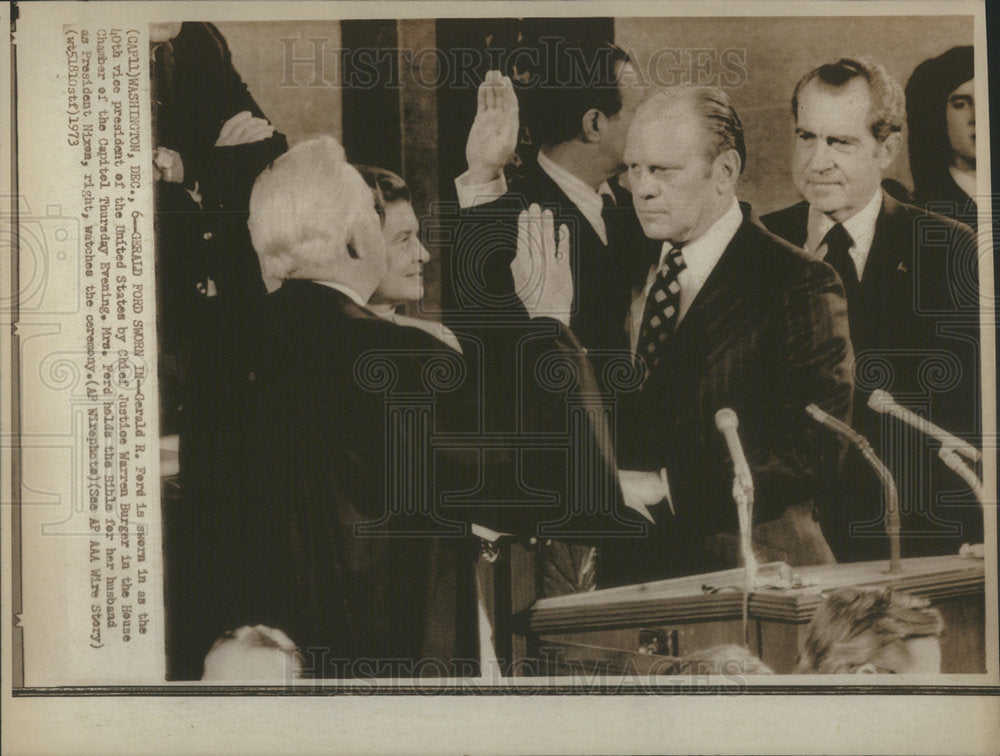 1973 Gerald R. Ford is Sworn in by Chief Justice Warren Surger - Historic Images