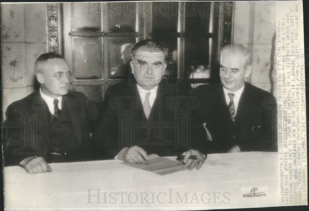 1933 United Mine Workers officials John Lewis end soft coal strike - Historic Images