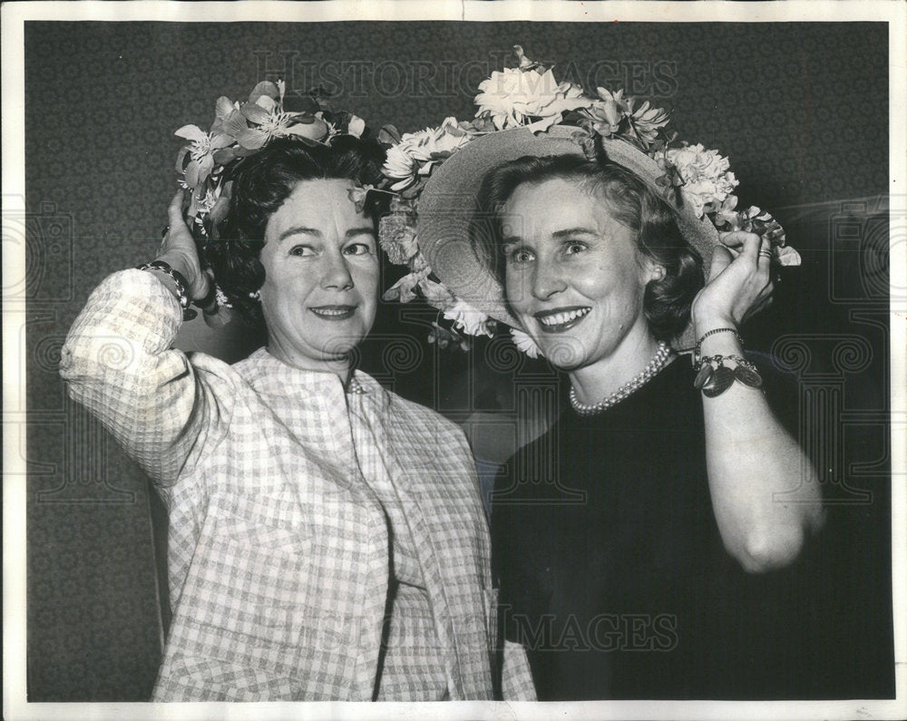 1966 Mrs. Taylor Kennedy and Mrs. G.T. Hyer previewing spring hats-Historic Images