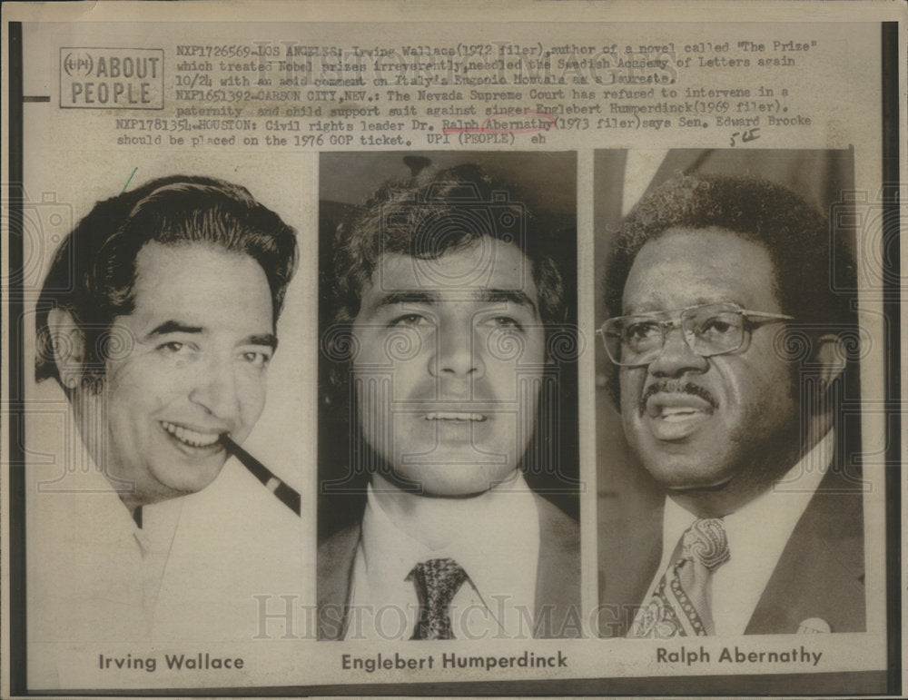 1973 Irvin Wallace, Englebert Humperdinck, Dr. Ralph Abernathy - Historic Images