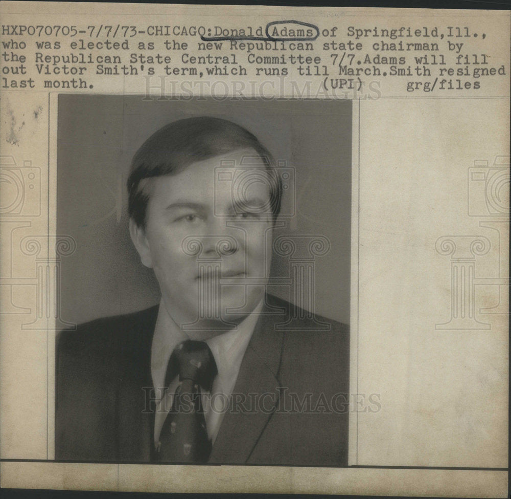 1973 Donald Adams New Republican State Chairman - Historic Images