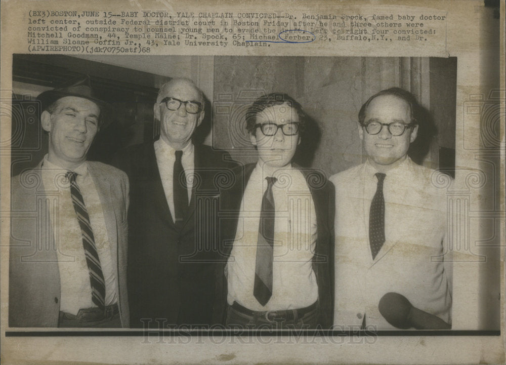 1968 Photo Dr Benjamin Spock Convicted Of Conspiracy To Counsel Men To Evade The - Historic Images