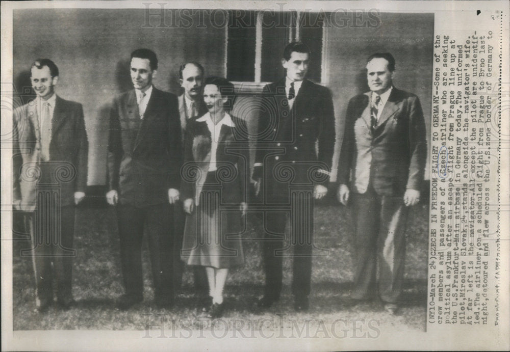 1953 Czechs Freedom flight Germany Crew Political Airliner Prague - Historic Images