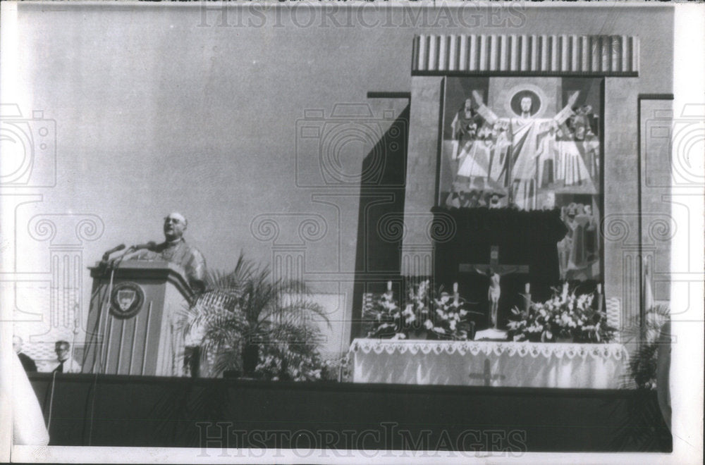 1964 Press Photo Notre Dame Memorial Library Dedication Archbishop Speaking - Historic Images