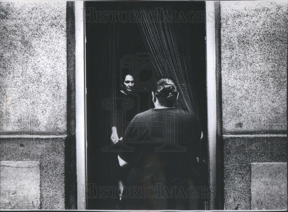 1972 2 Ladies Talk N A Doorway N Spain - Historic Images