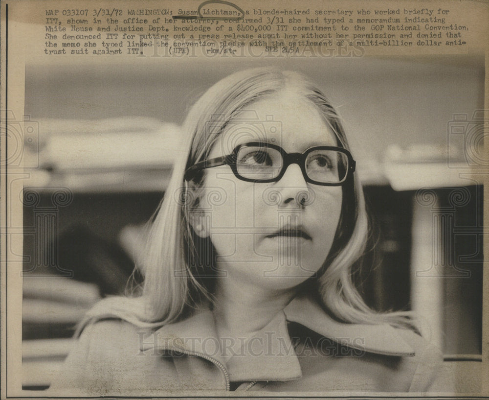 1972 Susan Lichtman former secretary ITT memorandum White House - Historic Images