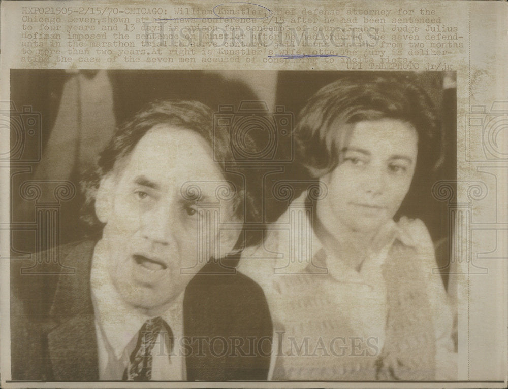 1970 William Kunstler Attorney Chicago Seven Sentenced Contempt - Historic Images