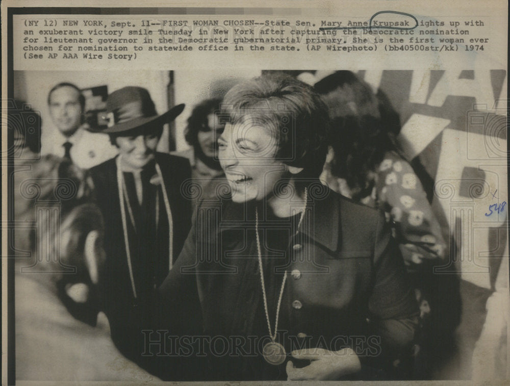 1974 Press Photo State Senator Mary Anne Krupsak Lights up with Victory Smile - Historic Images