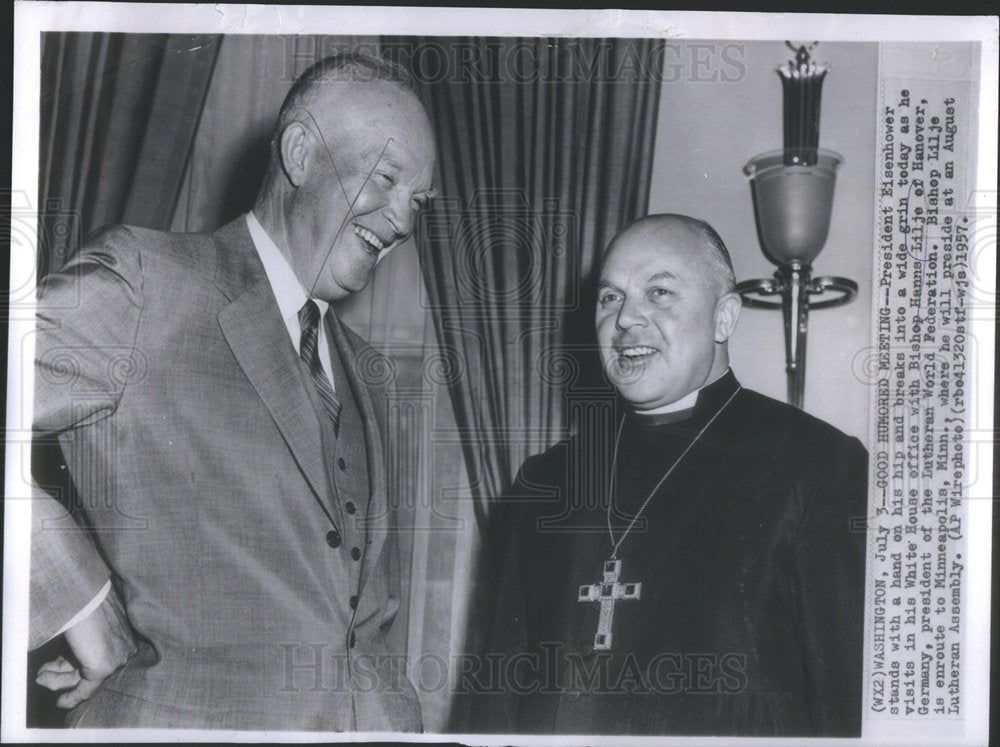 1957 President Eisenhower White House Bishop Hanns Lilje Germany - Historic Images