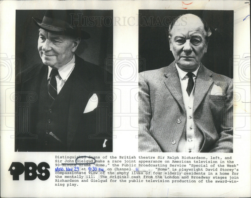 1971 Sir Ralph Richardson/Sir John Gielgud/Actor/Director/Producer - Historic Images