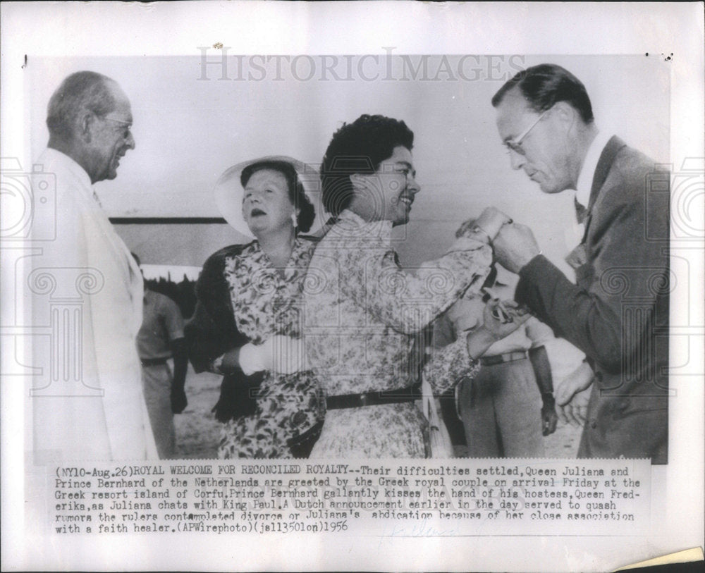 1956 Queen Juliana Prince Bernhard Netherlands Greek royal couple - Historic Images