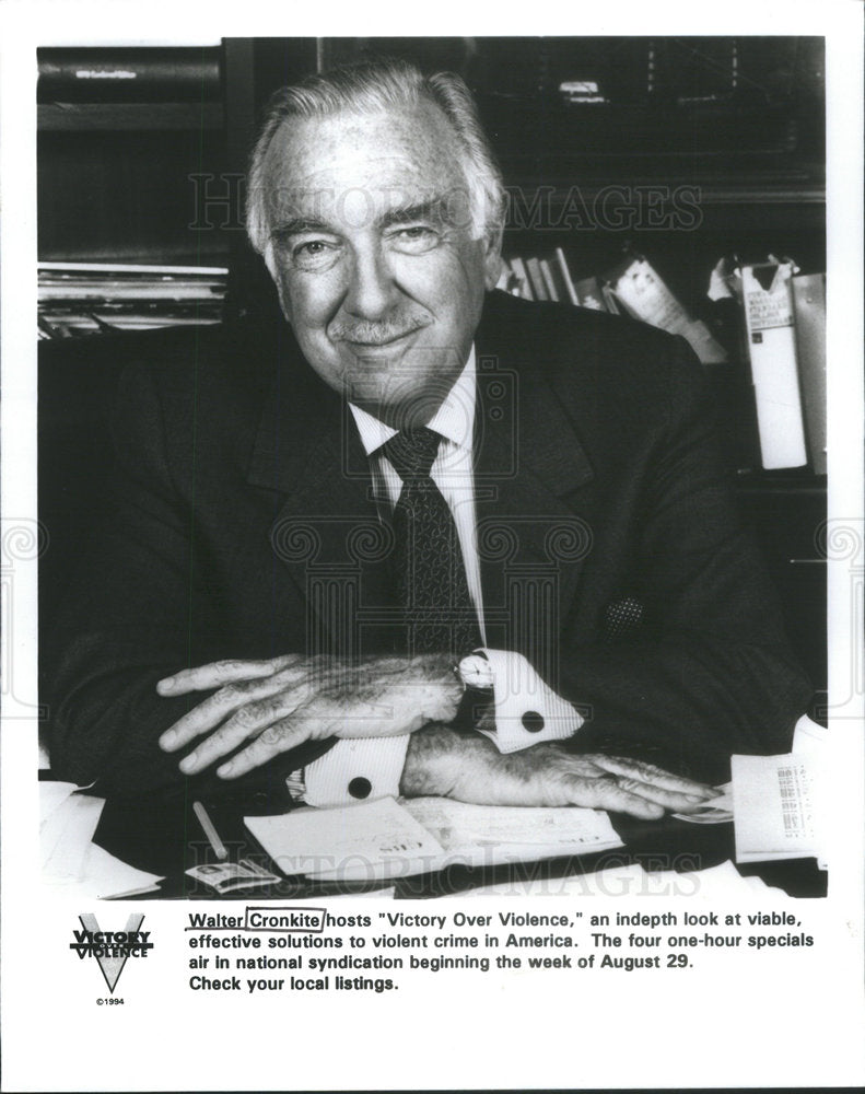 1996 Walter Cronkite anchorman journalist Victory Over Violence CBS - Historic Images