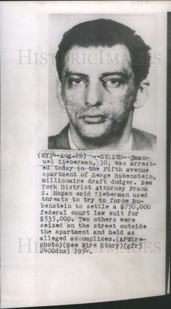 1954 Emanuel Lieberman Arrested - Historic Images