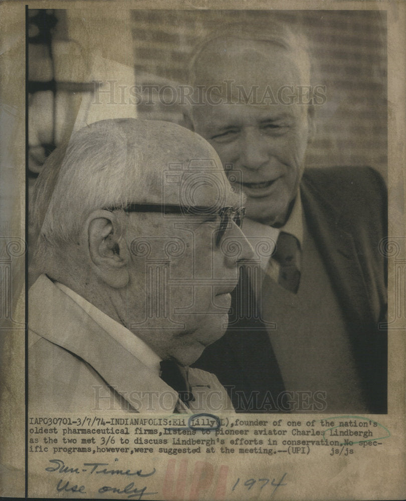 1974 Lilly Listen To Lindbergh As Two Met To Discuss LindberghEffort - Historic Images