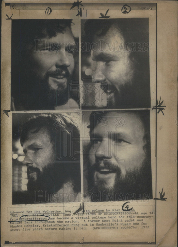 1972 Kris Kristofferson American musician film actor folk country - Historic Images