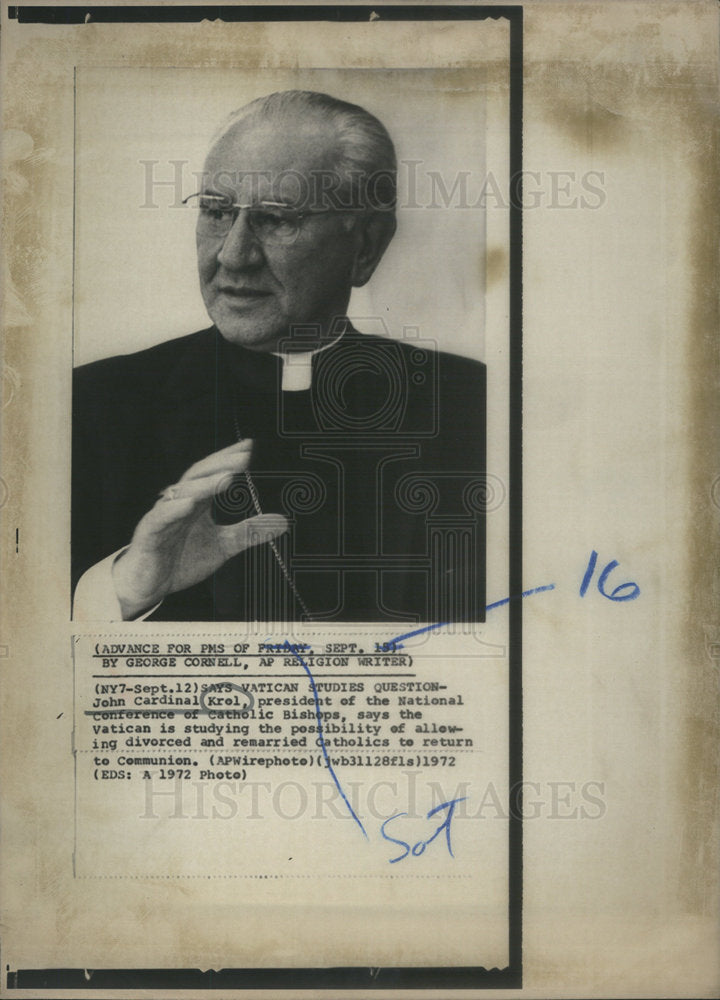 1972 John Cardinal Krol, President National Catholic Bishops - Historic Images