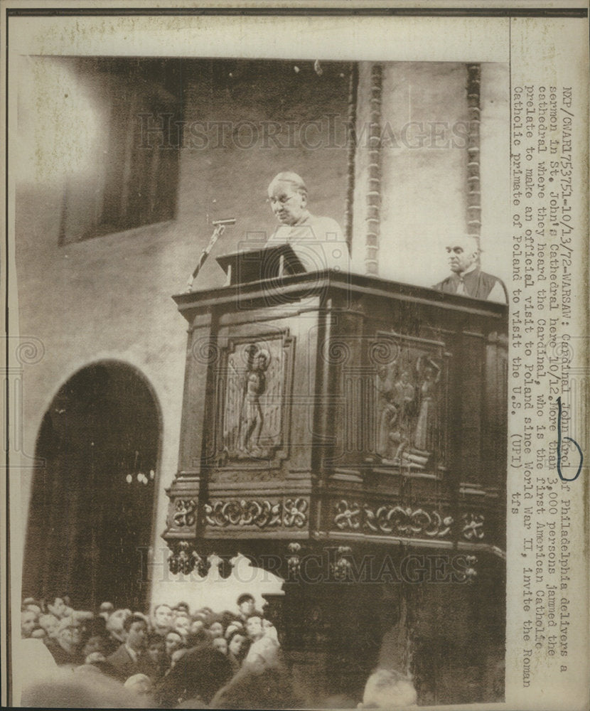 1972 Press Photo Cardinal John Krol Philadelphia St John Cathedral Church - Historic Images