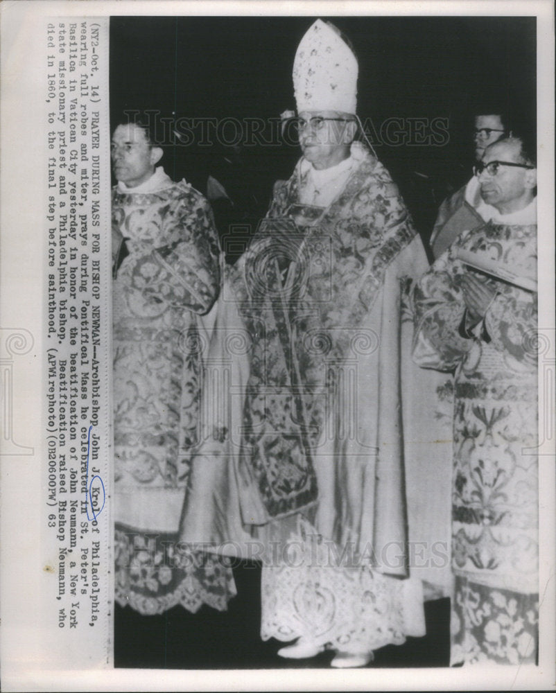 1963 Press Photo Archbishop John J Krol Philadelphia - Historic Images