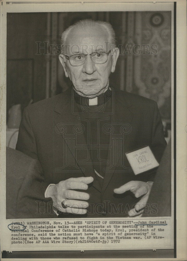 1972 Press Photo JOHN CARDINAL KROL AMERICAN PRELATE ROMAN CATHOLIC CHURCH - Historic Images