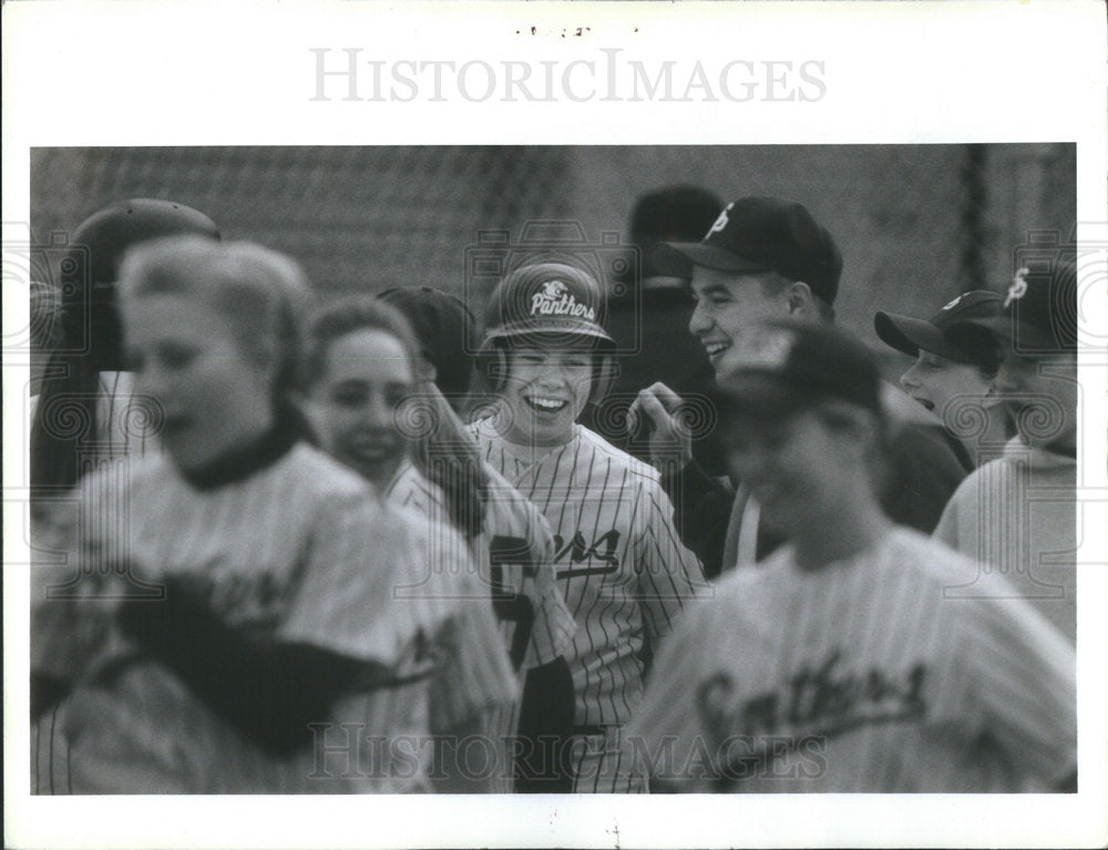 1994 High School Softball Player Congratulated After Home Run Hits - Historic Images