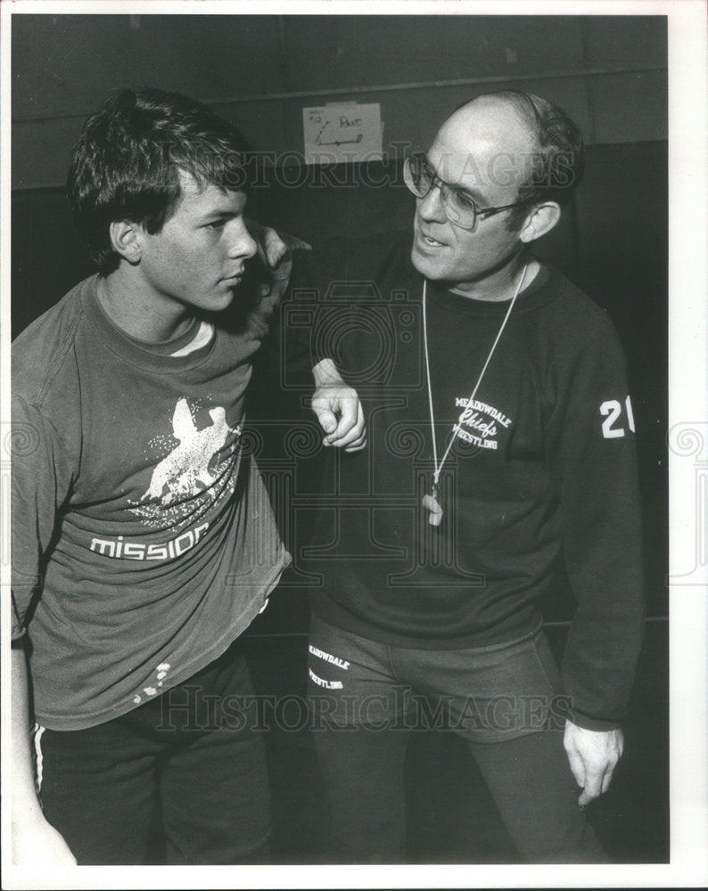 1985 Meadowdale High School Wrestling Coach Bruce Cook Ken Corbett - Historic Images