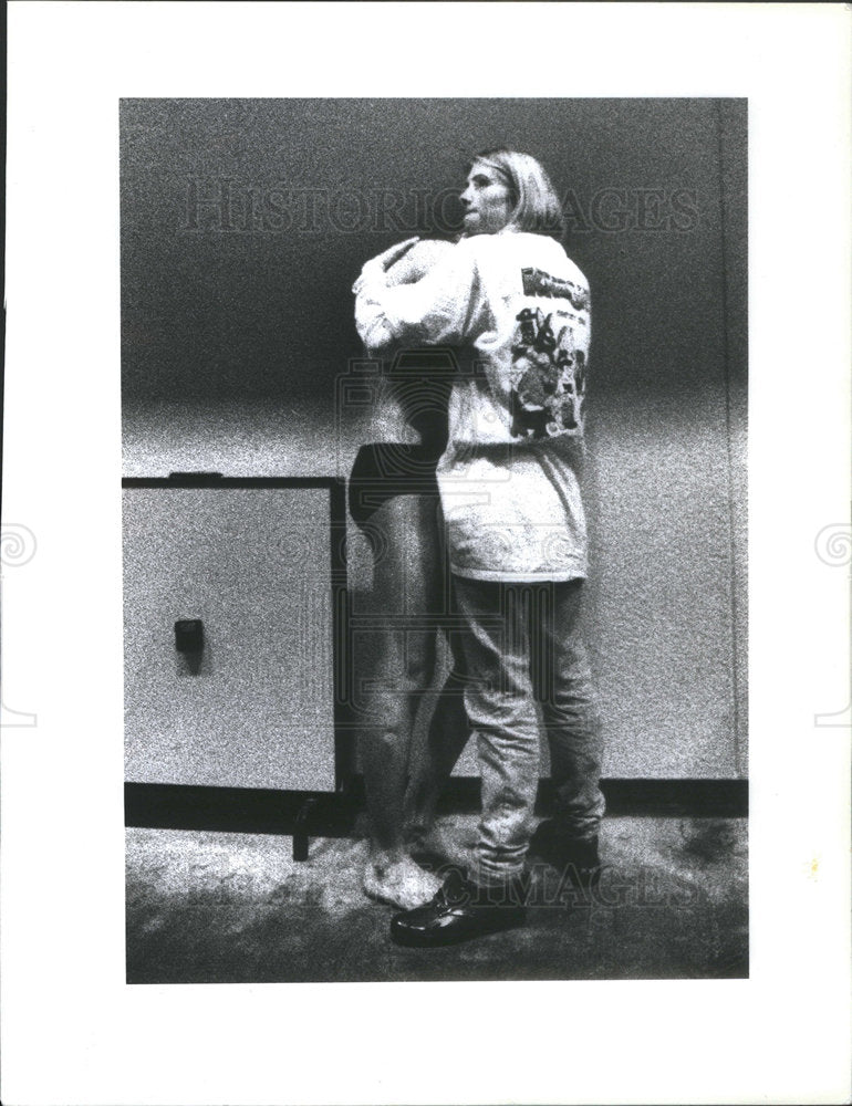 1992 Newport High School Swimmer Prettyman Being Consoled By Coach - Historic Images