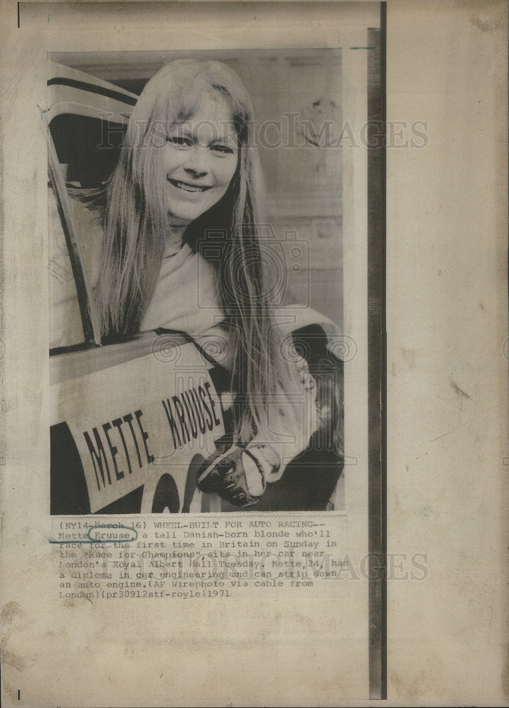 1971 Mette Kruuse Danish Race Driver London Royal Albert Hall - Historic Images