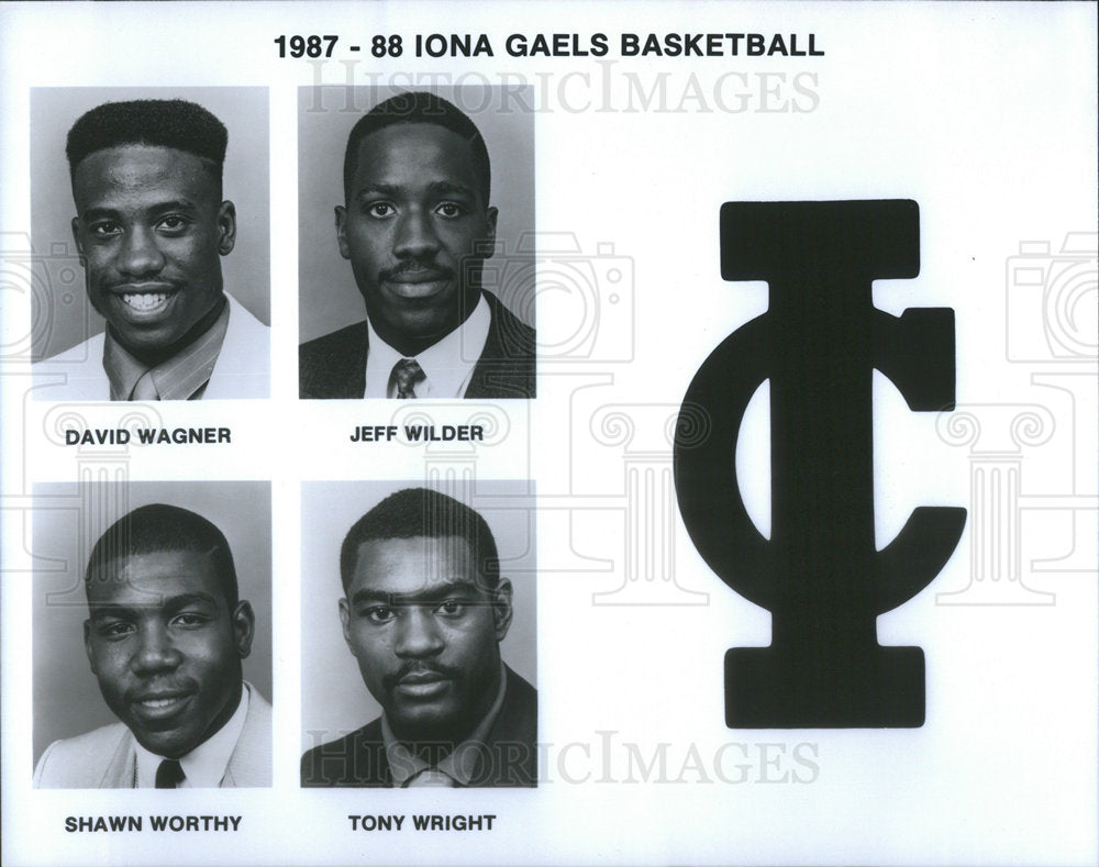 1987 Iona Gaels Basketball Roster Wagner Wilder Worthy Wright - Historic Images