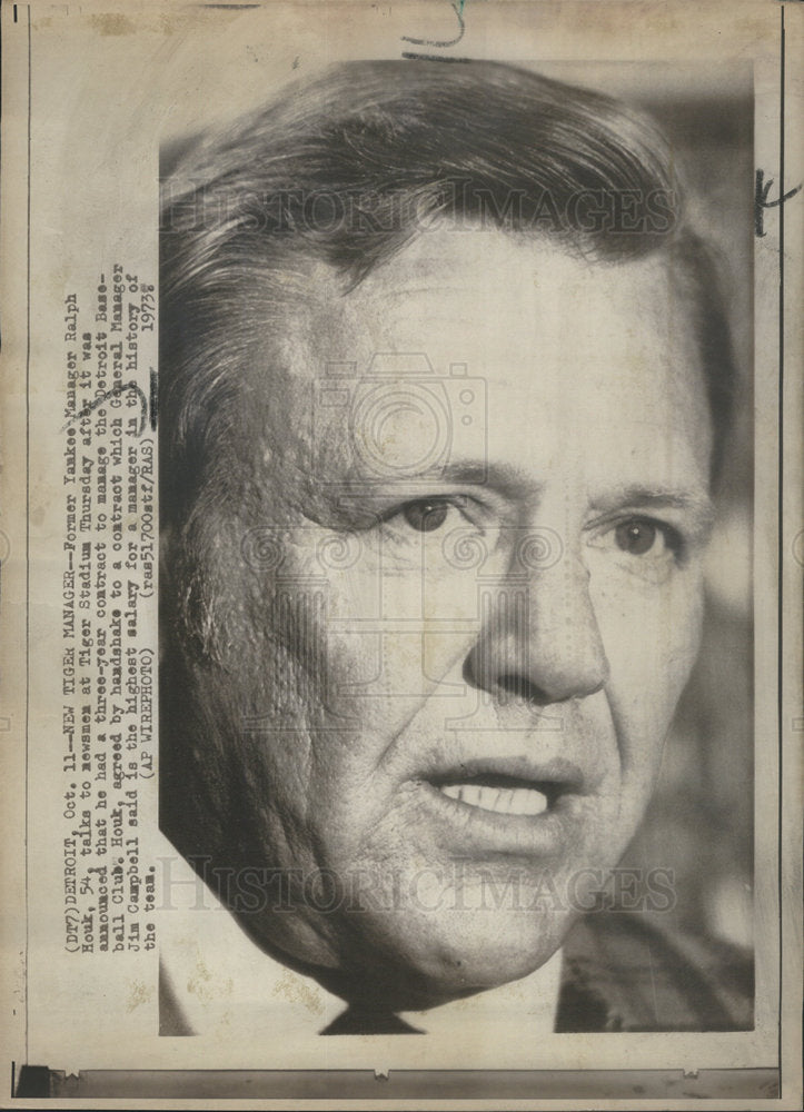 1973 Former Yankee Manager Ralph Houk New Detroit Tiger Manager - Historic Images