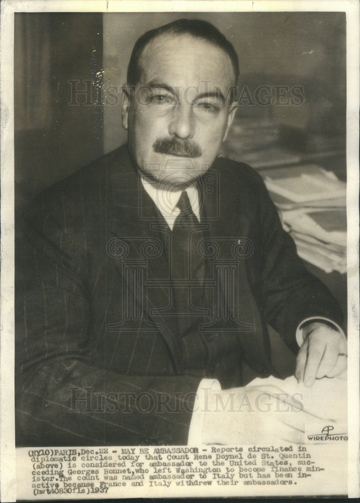 1937 Press Photo COUNT RENE DOYNEL DE ST. QUENTIN FRENCH DIPLOMAT FRANCE - Historic Images