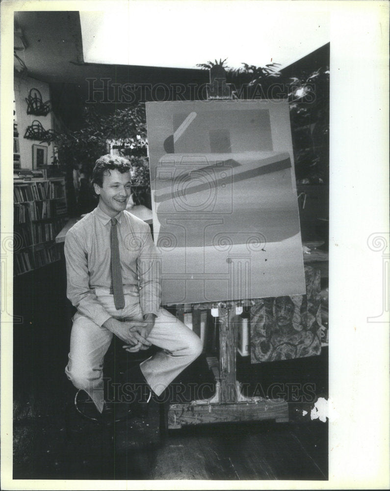 1986 Press Photo Kenneth Walker and "The Ken" Oil Painting - Historic Images