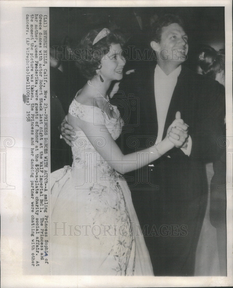 1958 Press Photo  Princess Sophie Of Greece Dances With Actor Robert Stack - Historic Images