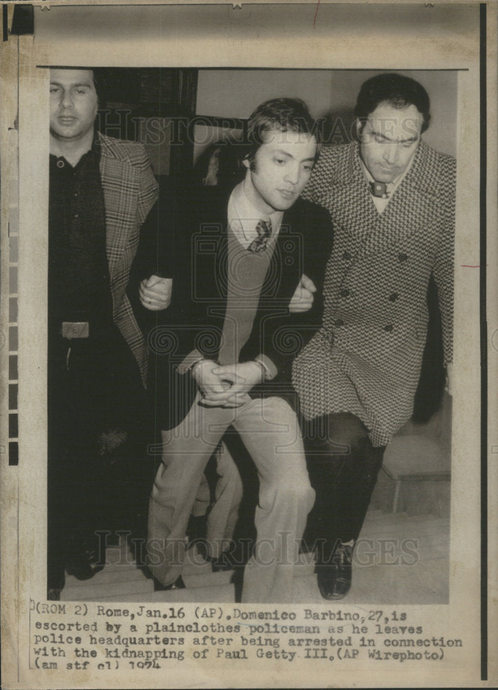 1974 Press Photo Domenico Barbino Arrested In Connection With Kidnapping - Historic Images