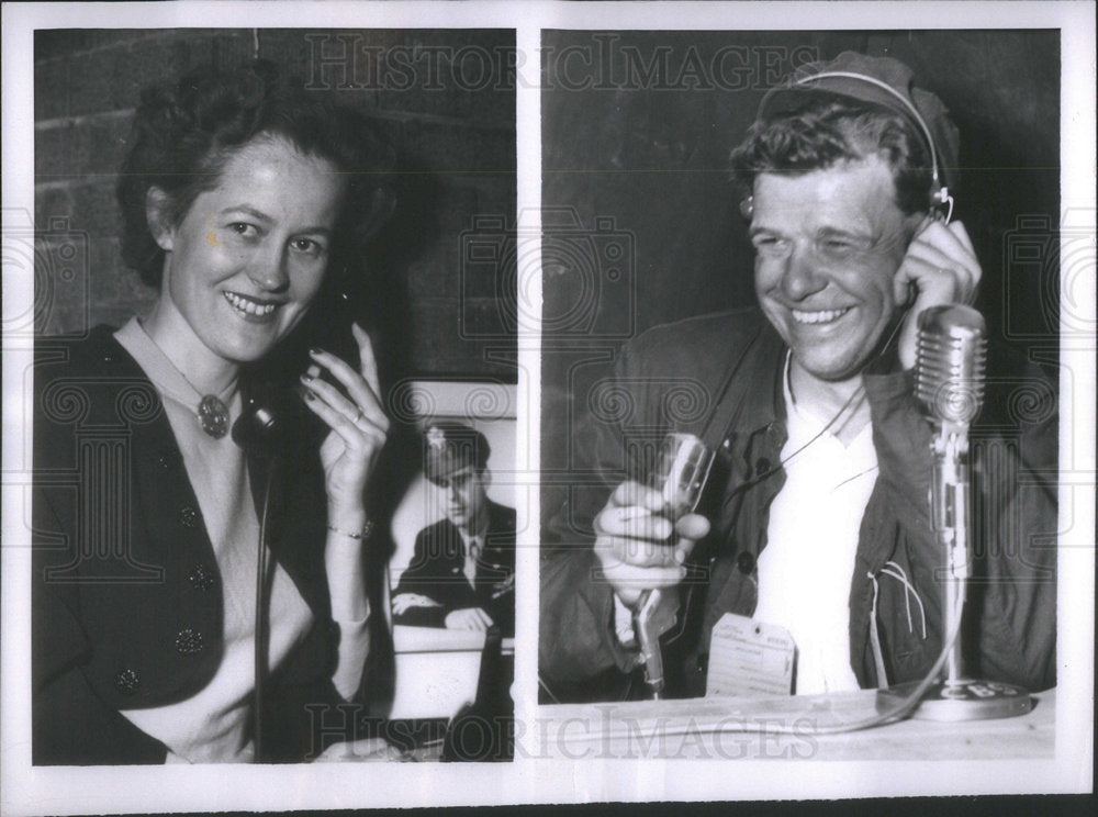 1953 Captain Zack W. Dean on the phone with wife Abigale Freedom - Historic Images