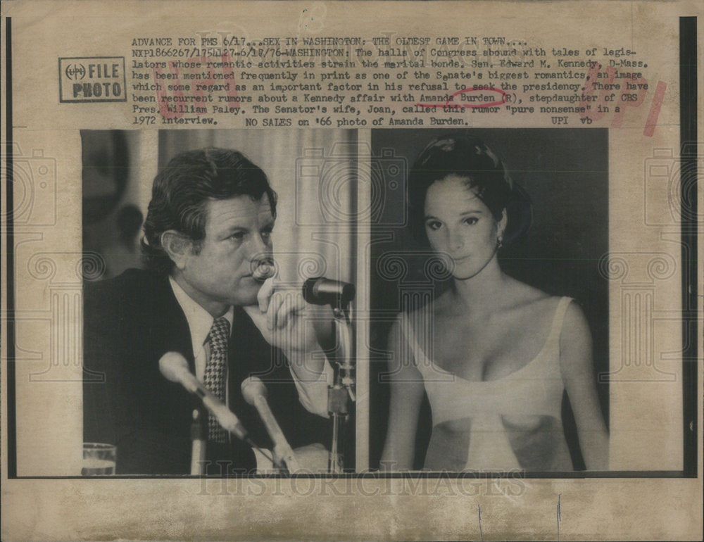 1976 Press Photo Amanda Burden rumored affair Senator Edward Kennedy - Historic Images