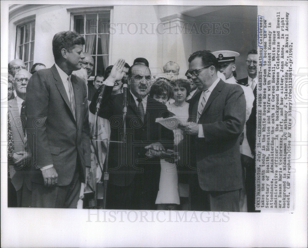 1962 Press Photo Anthony Celebreeze President Kennedy - Historic Images