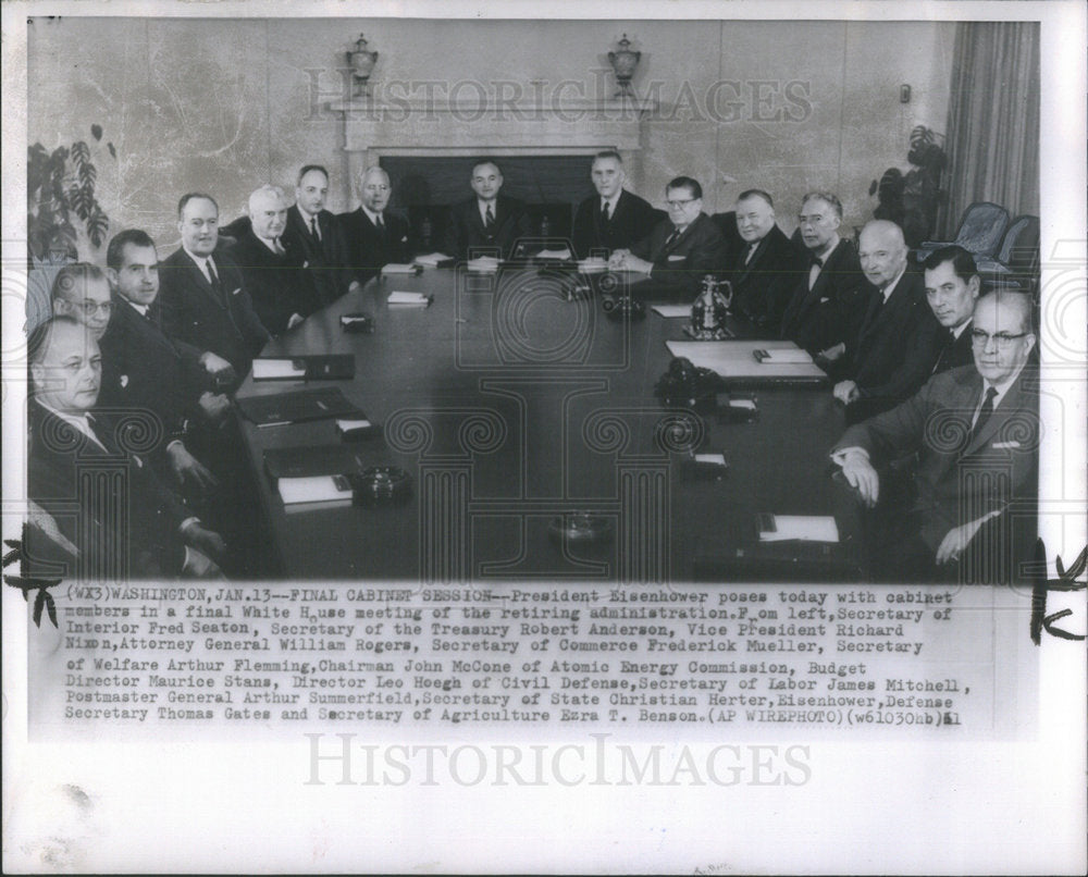 1961 Press Photo President Eisenhower & Cabinet Members - Historic Images