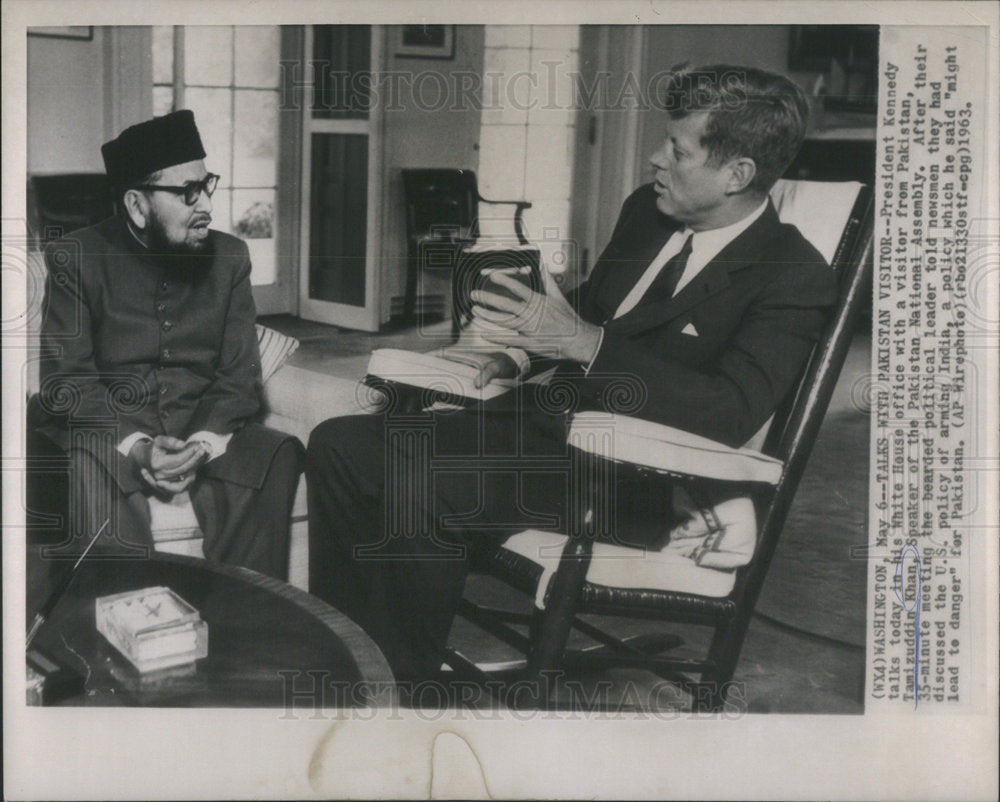 1963 President Kennedy Talks Pakistan Visitor - Historic Images