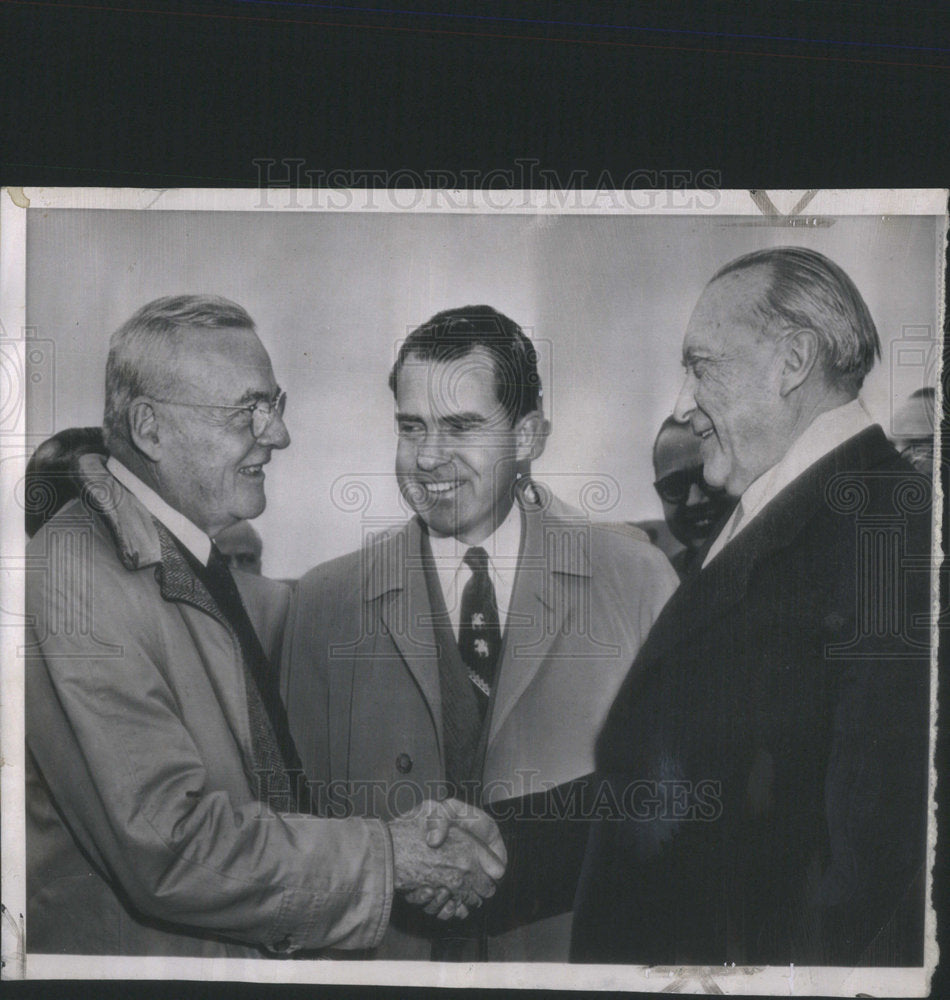 1953 Press Photo Secretary of State John Foster Dulles  greets Konard Adena - Historic Images