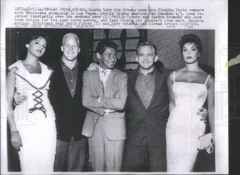 1958 Press Photo Tropicana girl Dennis Crosby Pat Sheehan marriage Las Vegas - Historic Images