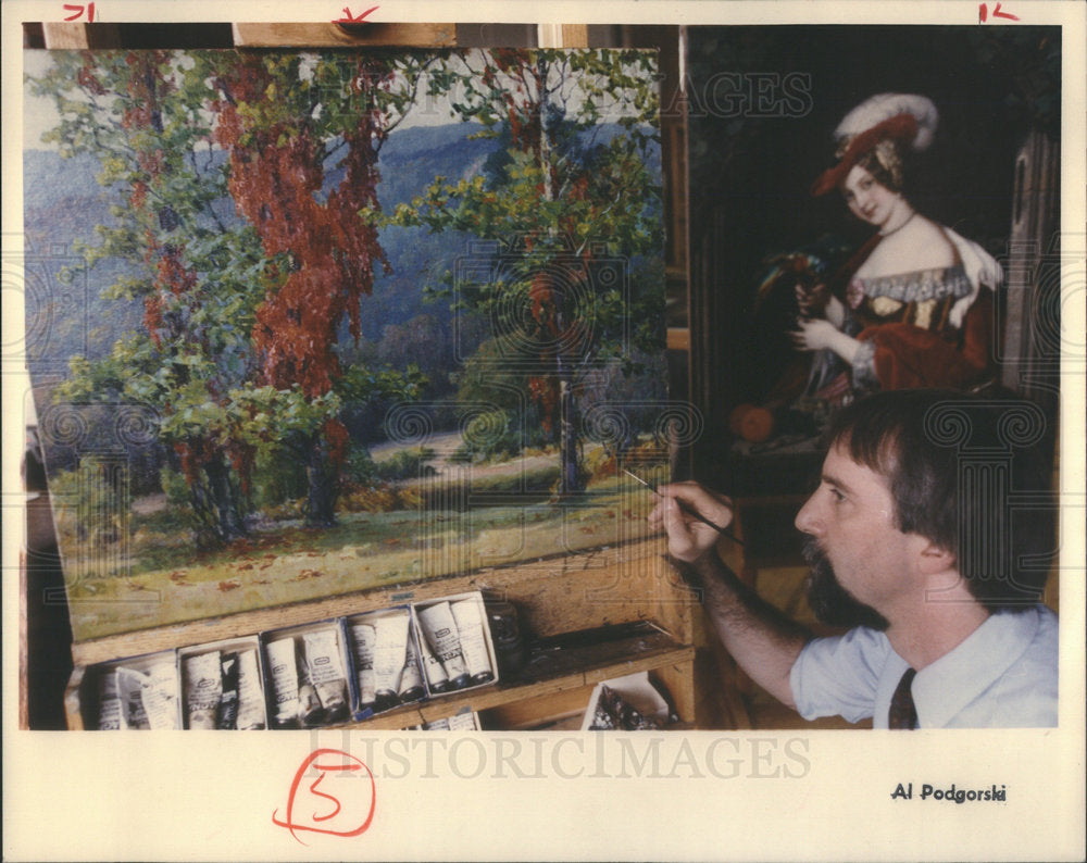 1992 Press Photo Barry Bauman American Landscape Paint Artist Harrie Lumis - Historic Images