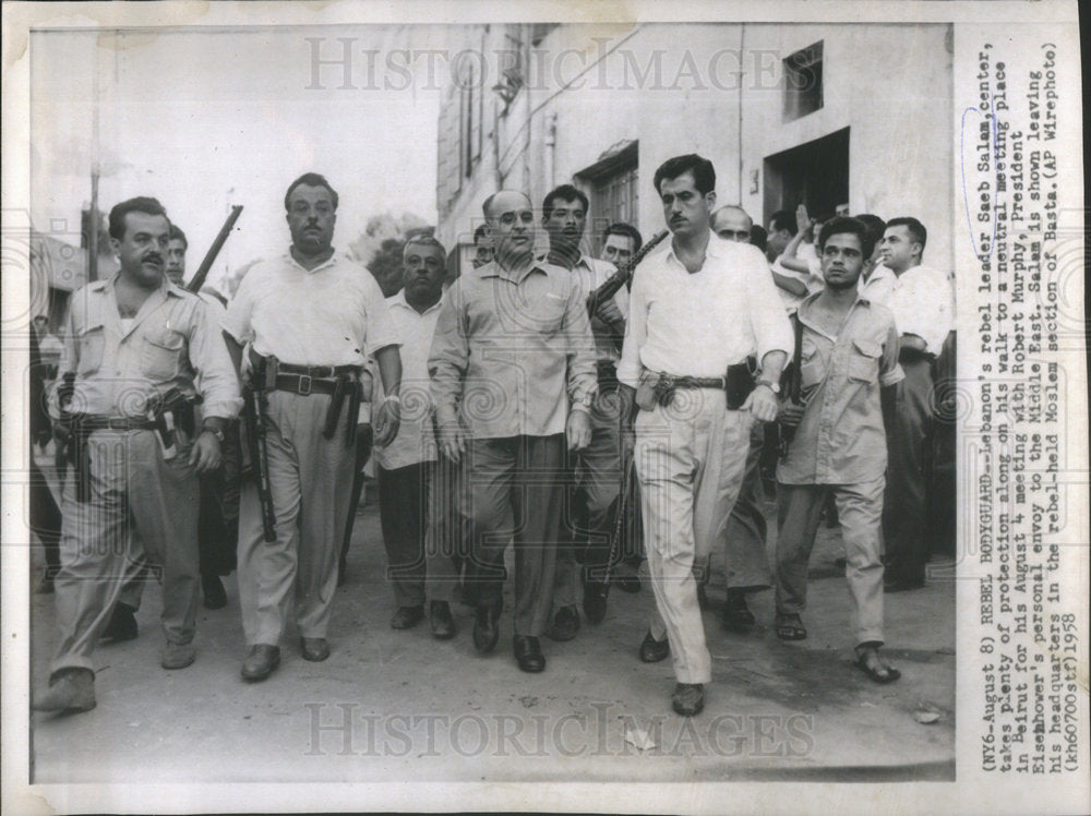 1958 SAEB SALAM LABANON'S REBEL LEADER  BEIRUT - Historic Images