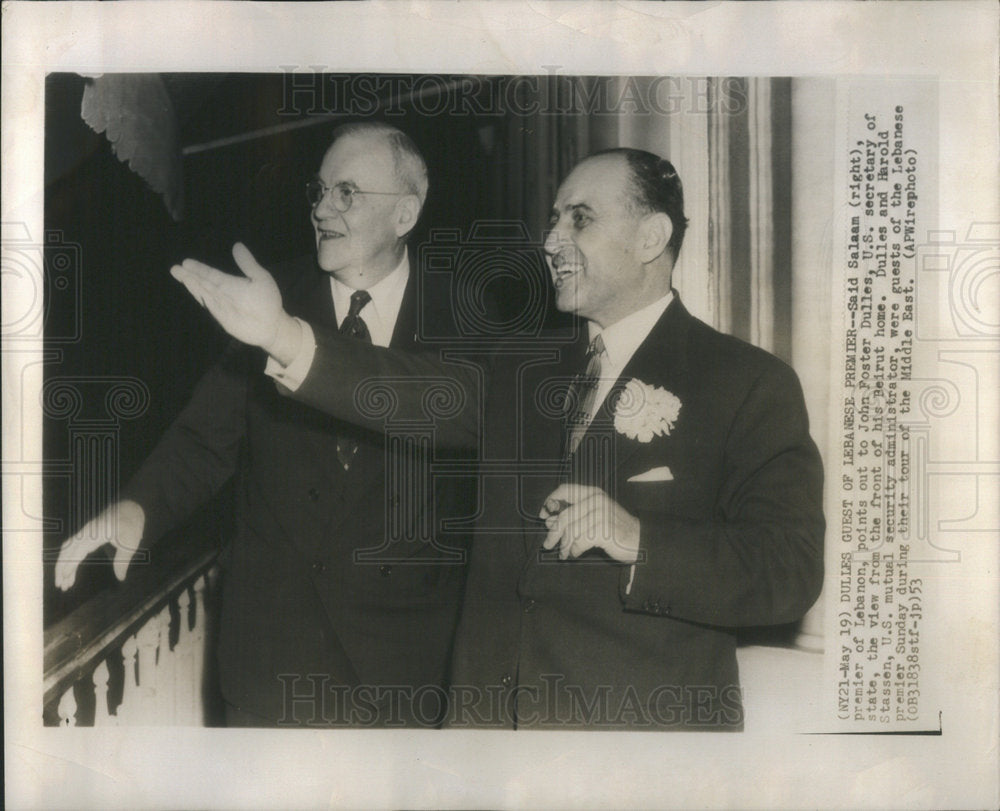 1953 Press Photo Lebanon John Foster Dulles Lebanon US Secretary Harold Stassen - Historic Images