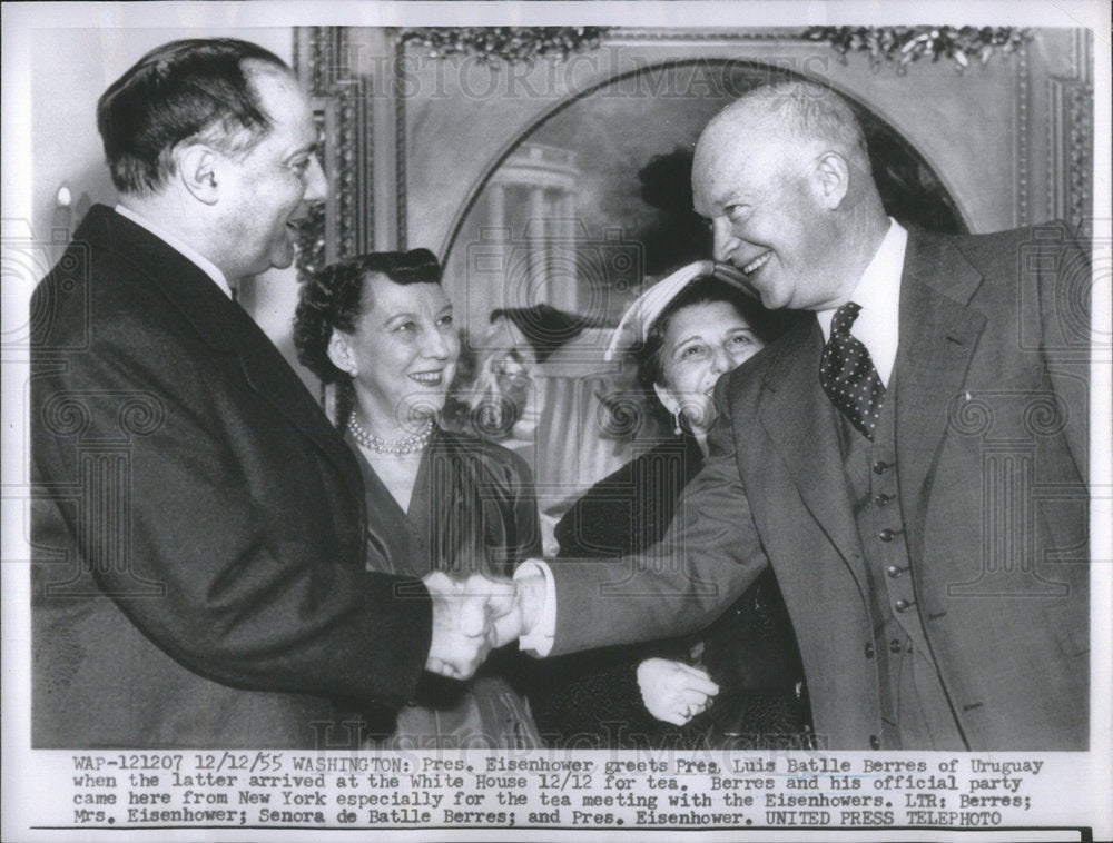 1955 Press Photo President Eisenhower Luis Batlle Berres Uruguay White House - Historic Images